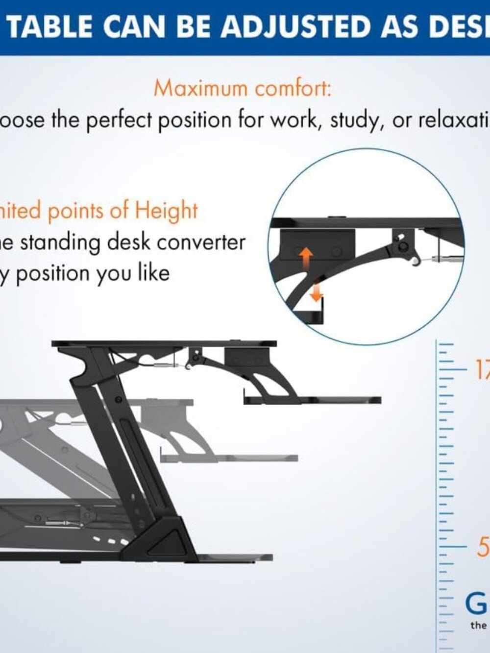 38″ Wide Standing Desk Converter – Sit-to-Stand Workstation for Dual Monitors, H - Picture 4 of 8